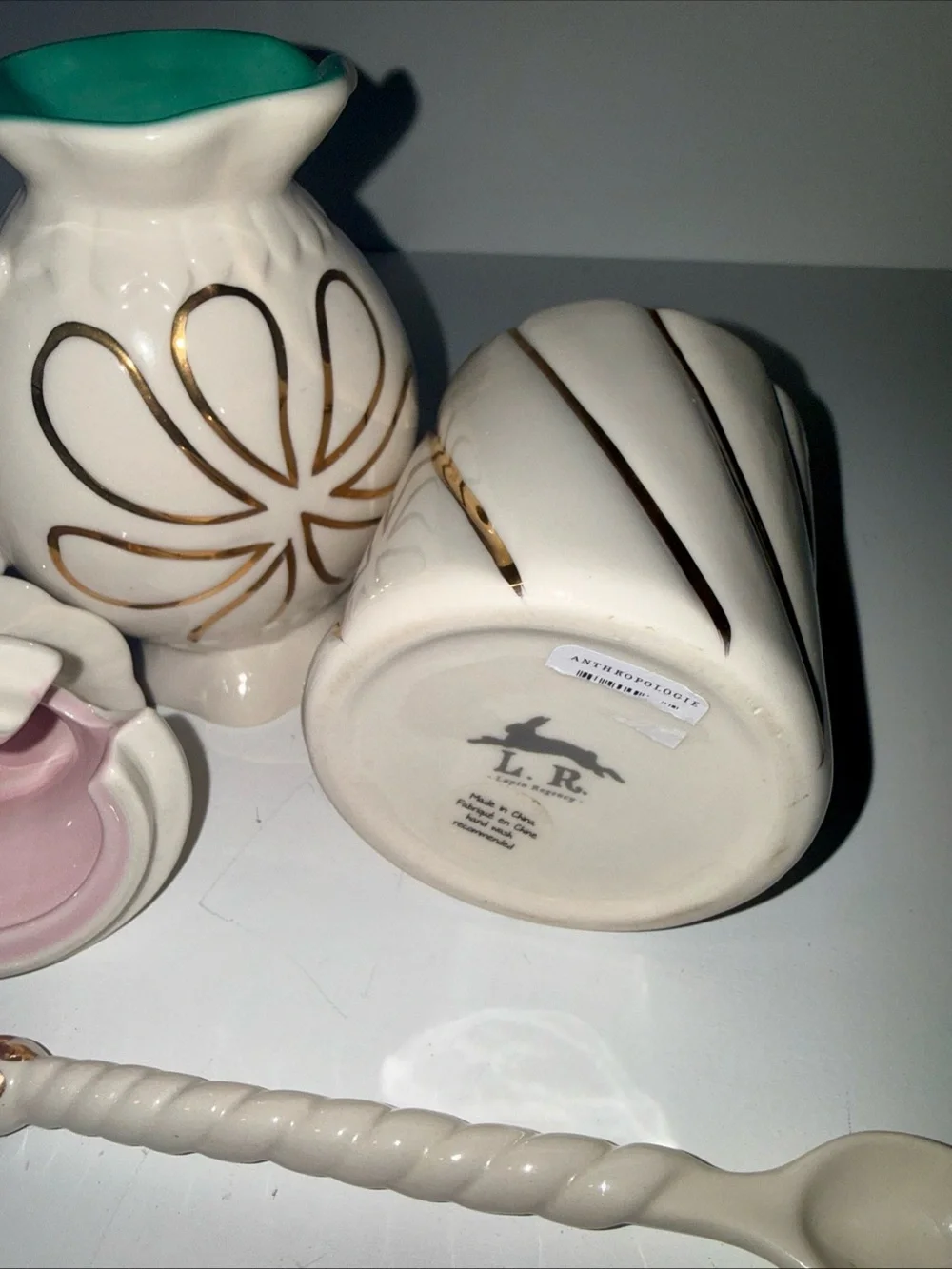Anthropologie Philomena porcelain creamer and Sugar Jar Set with Gold Accents